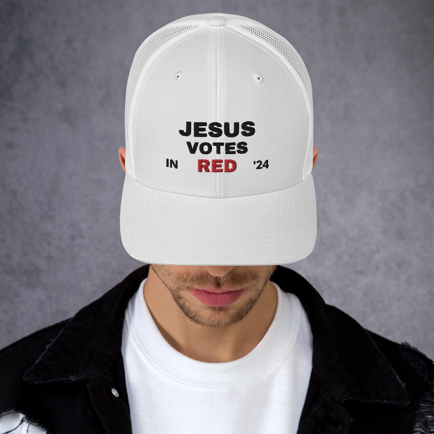 JESUS VOTES RED - Trucker Hat (Embroidered)